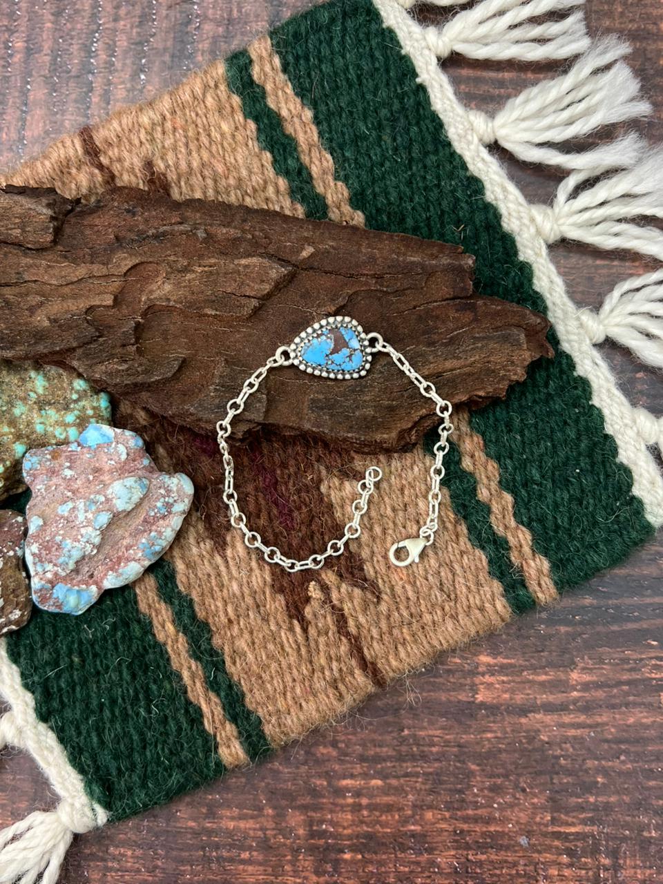 Handmade Sterling Silver Golden Hills Turquoise Chain Bracelet "Signed Nizhoni"