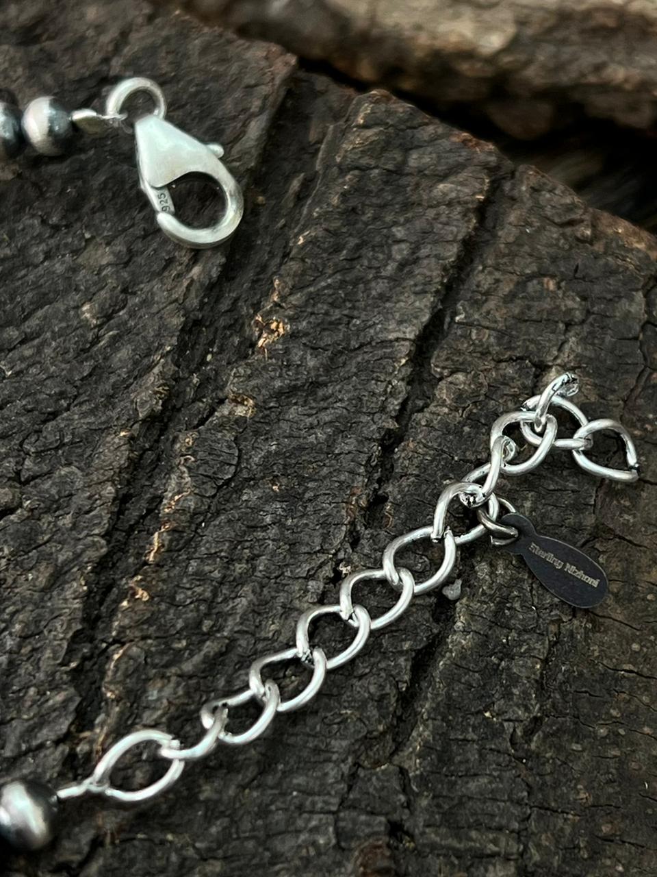 Handmade Sterling Silver Beaded Kingman Turquoise Chain Bracelet