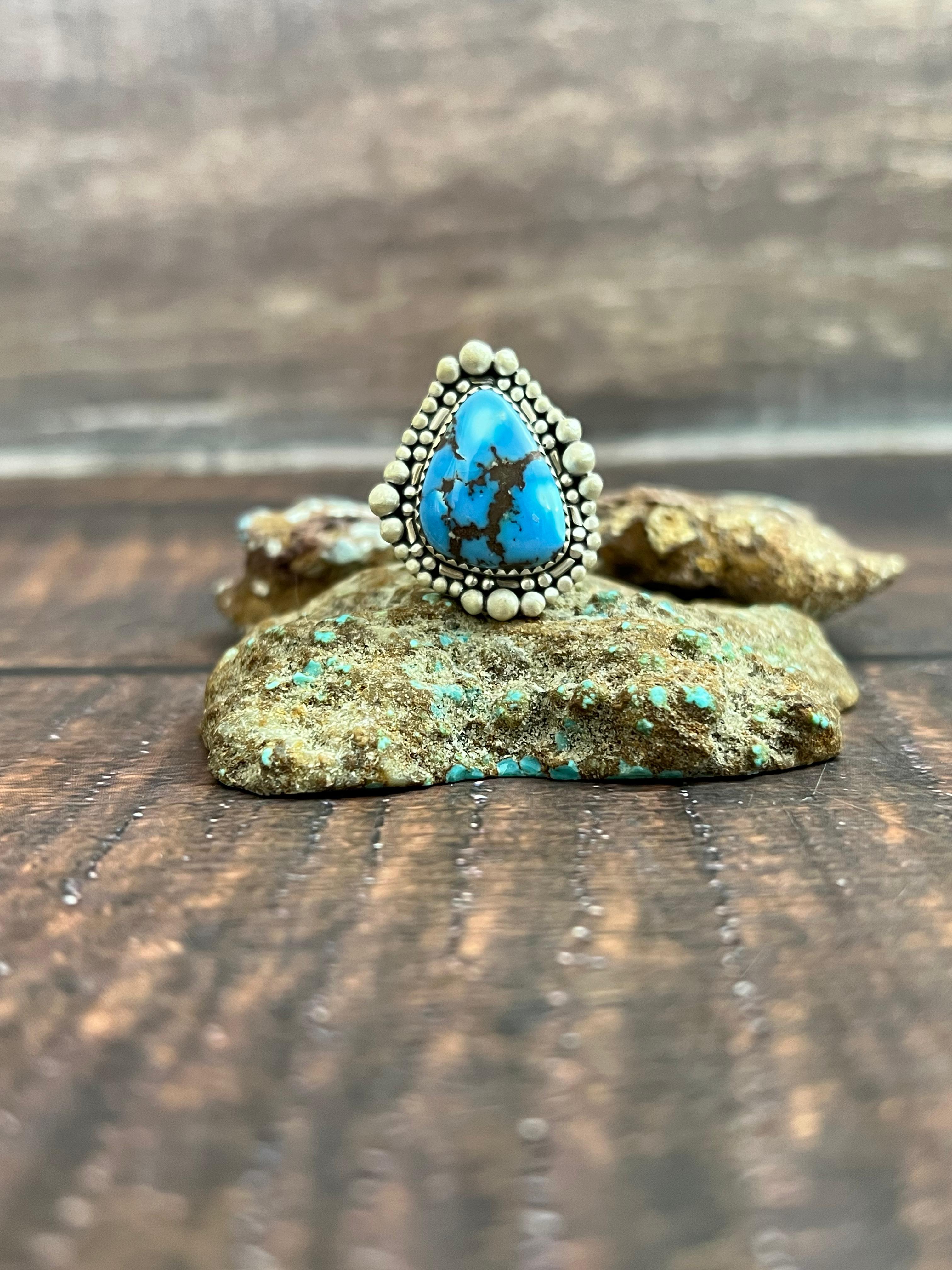 Handmade Sterling Silver Golden Hills Turquoise Adjustable Ring, Signed Nizhoni