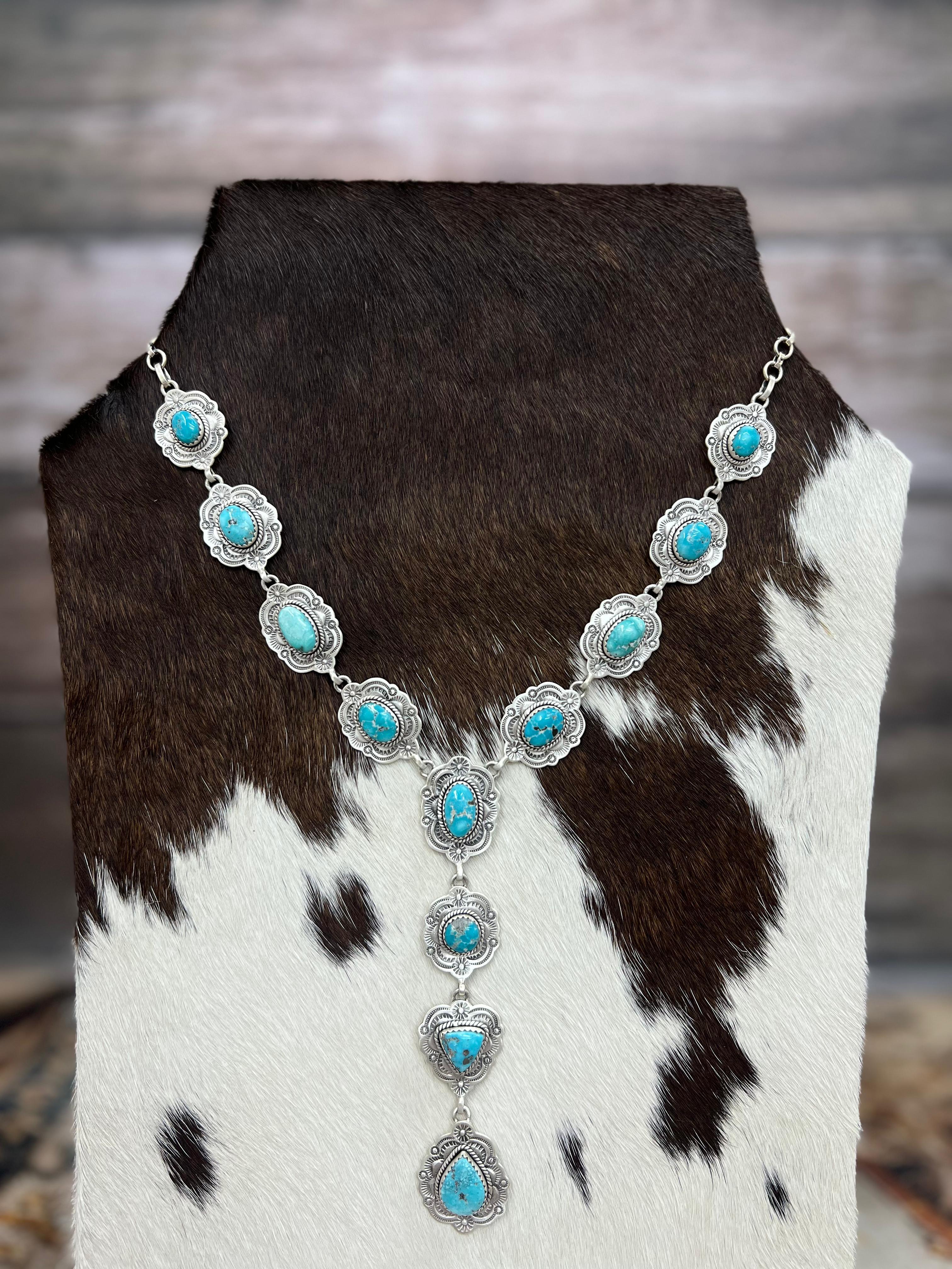 Handmade Sterling Silver White Water Turquoise Necklace Signed Nizhoni