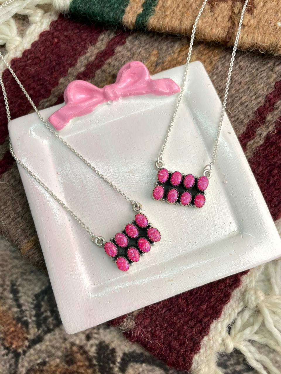 Handmade Sterling Silver Hot Pink Bar Necklace "Signed Nizhoni"