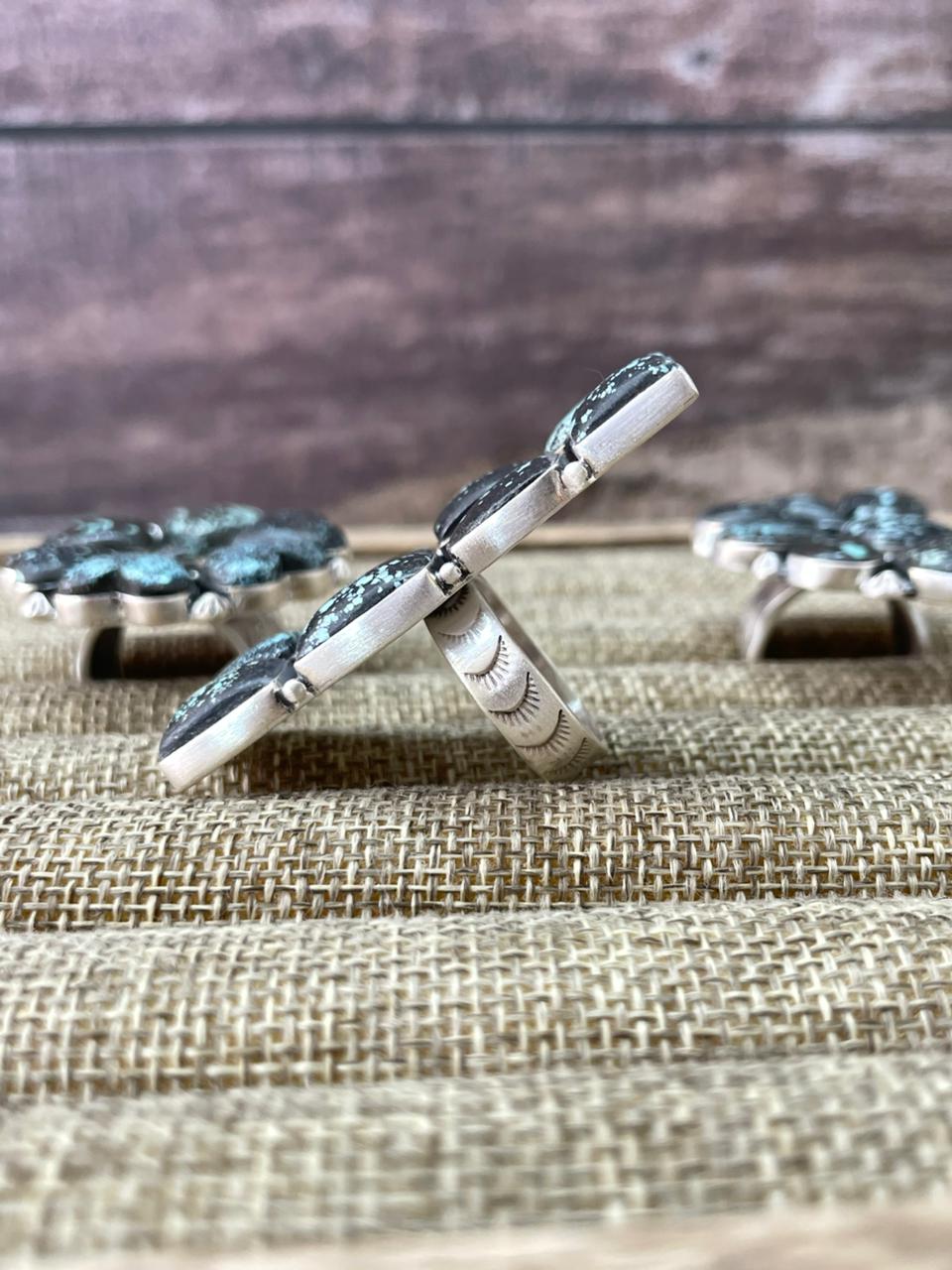 Handmade Sterling Silver Lander Turquoise Adjustable Ring With Signed Nizhoni