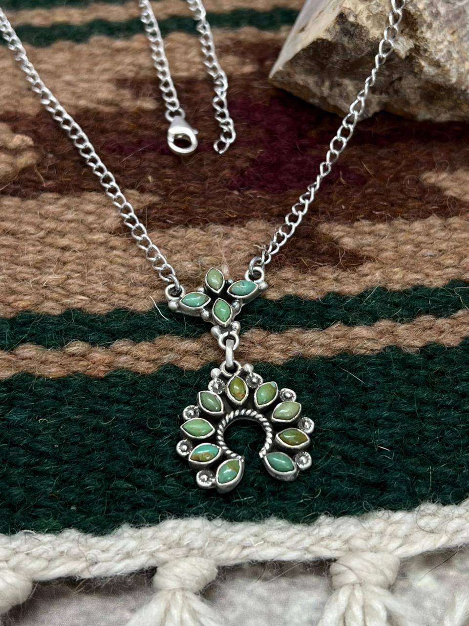 Handmade Sterling Silver Kingman Turquoise Naja Necklace "Signed Nizhoni"