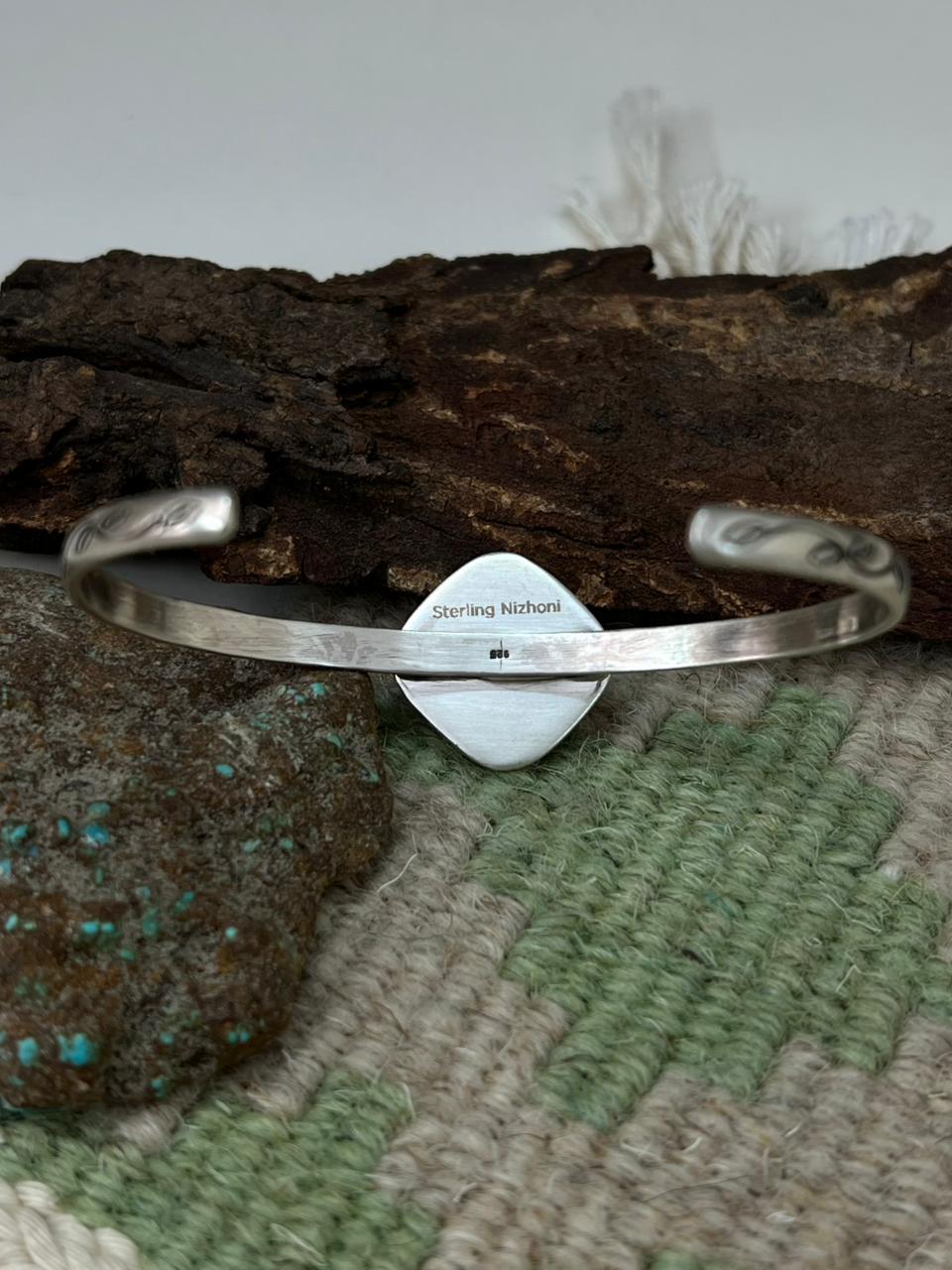 Handmade Sterling Silver Golden Hills Turquoise Cuff Bracelet "Signed Nizhoni"