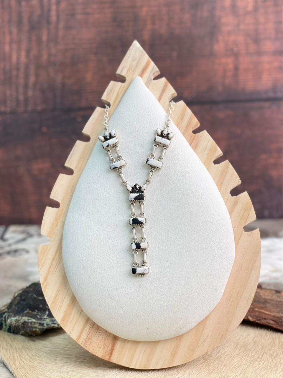 Handmade Sterling Silver White Buffalo Drop Necklace "Signed Nizhoni"