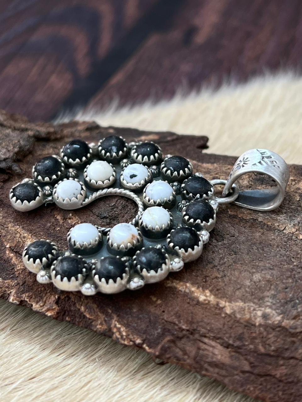 Handmade Sterling Silver White Buffalo Naja Pendant "Signed Nizhoni"