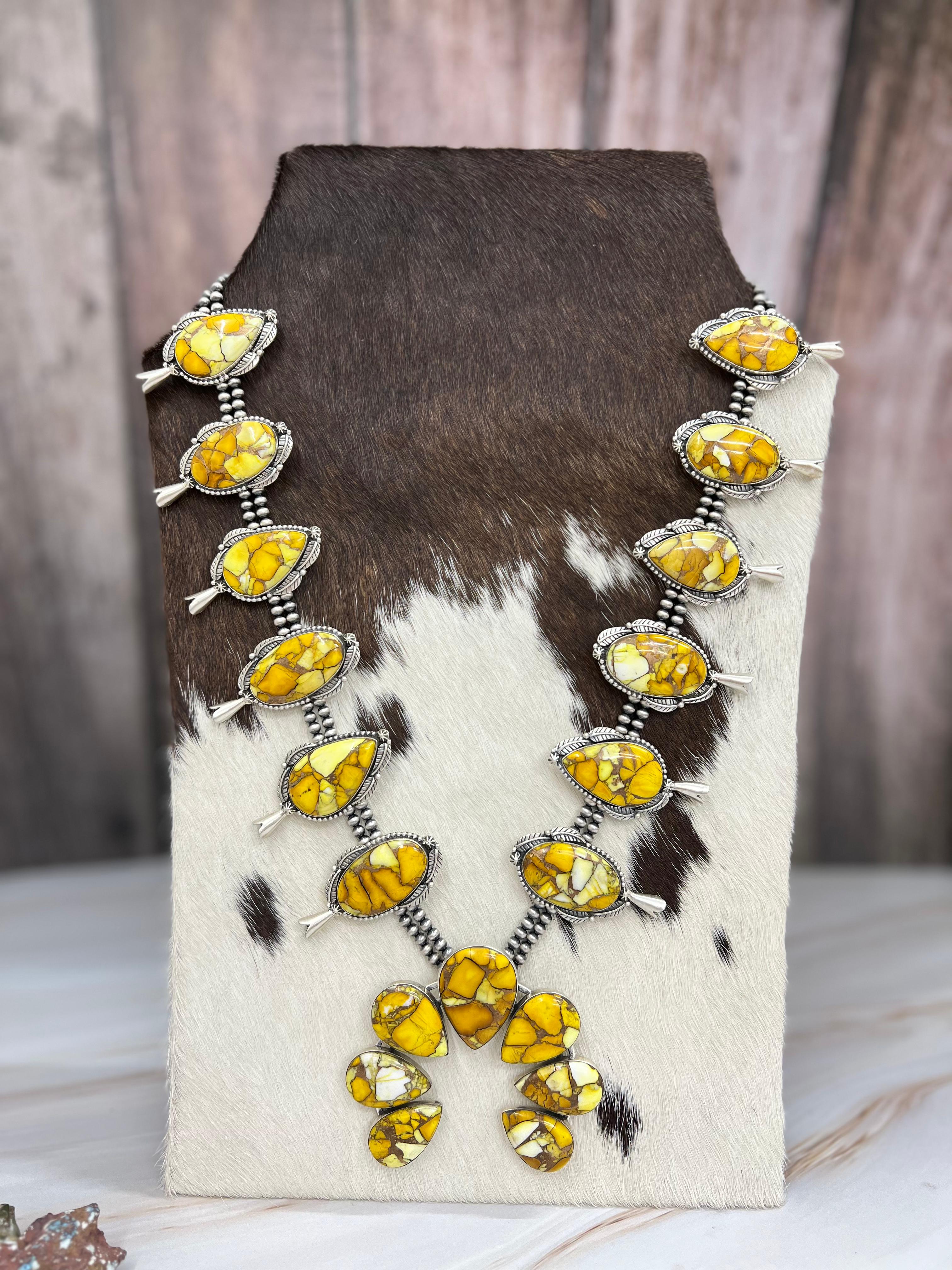 Handmade Sterling Silver Honey Dahlia Necklace with Signed Nizhoni