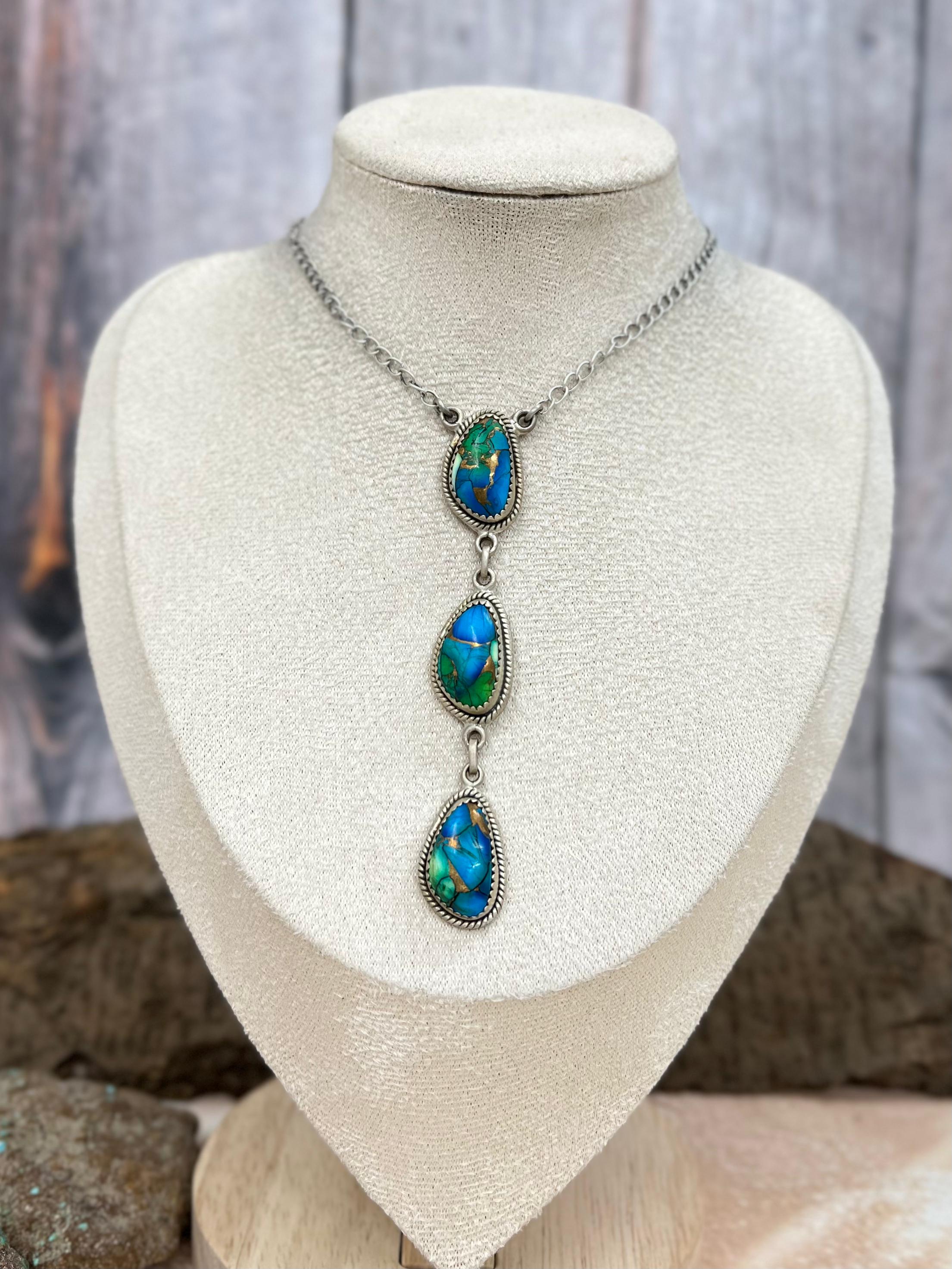 Handmade Sterling Silver Peacock Dahlia Necklace with Signed Nizhoni