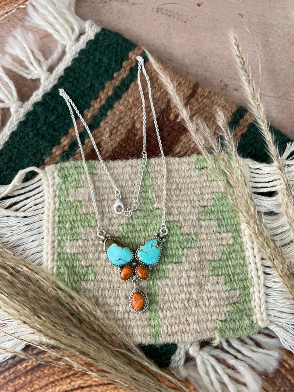 Handmade Sterling Silver Number 8 with Orange Mojave Necklace "Signed Nizhoni"