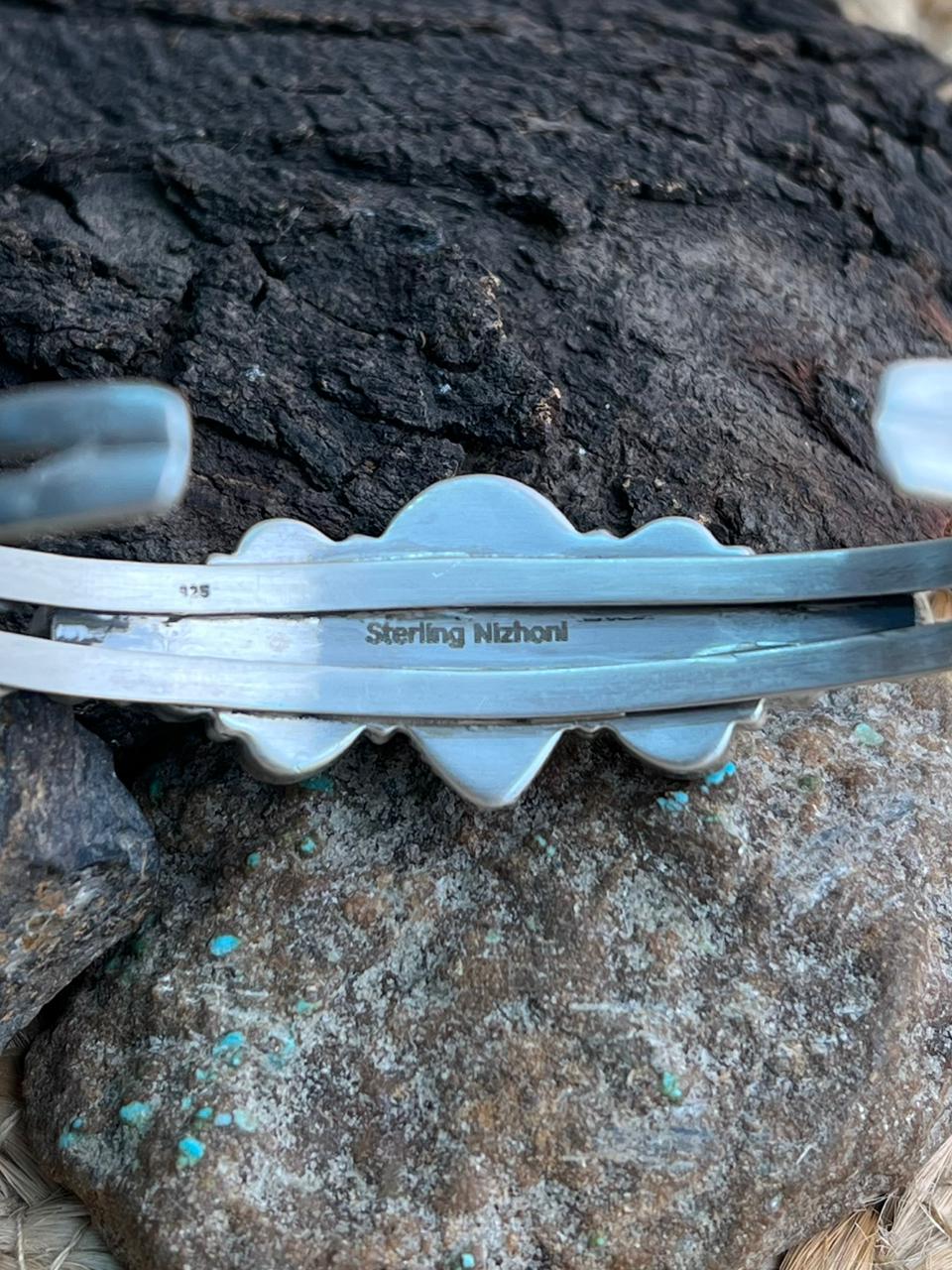 Handmade Sterling Silver Sonoran with Cut Stone Bracelet "Signed Nizhoni"