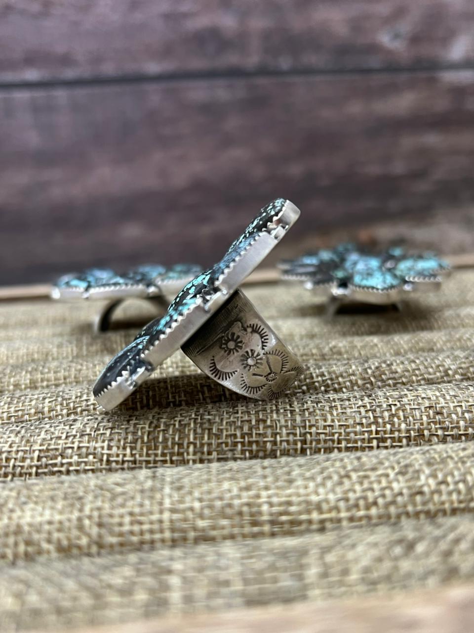 Handmade Sterling Silver Lander Turquoise Adjustable Ring With Signed Nizhoni