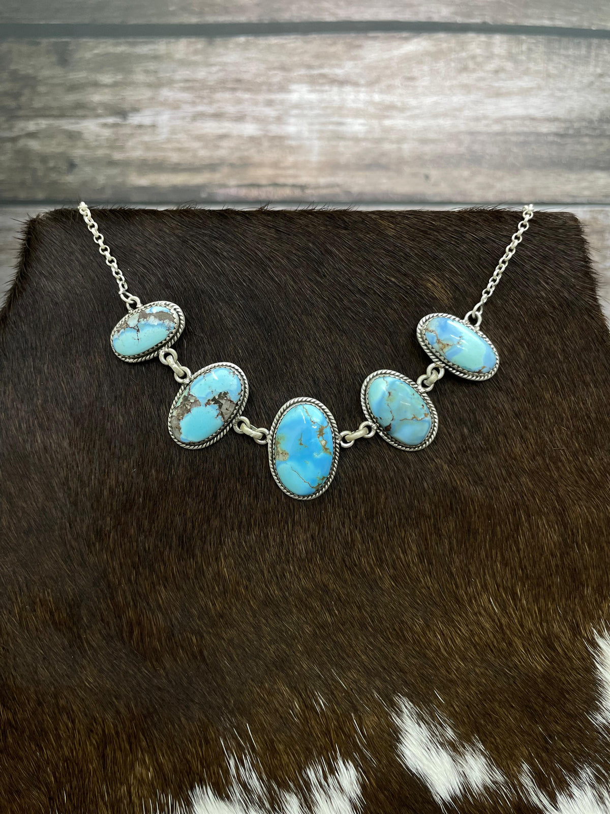 Handmade Sterling Silver Golden Hills Turquoise Necklace with Signed Nizhoni