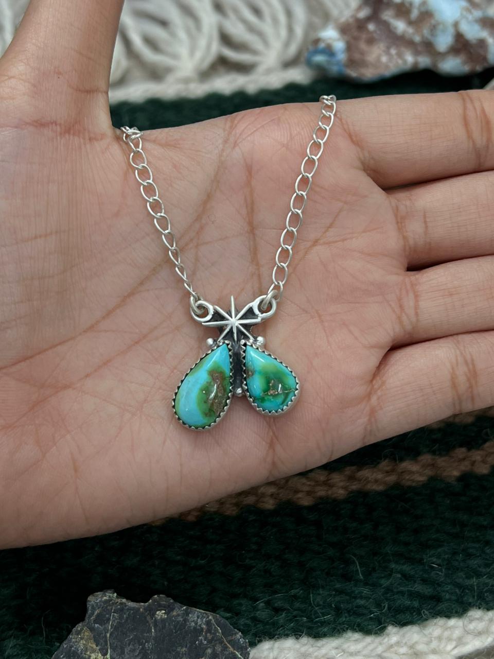 Handmade Sterling Silver Sonoran Mountain Turquoise Necklace "Signed Nizhoni"