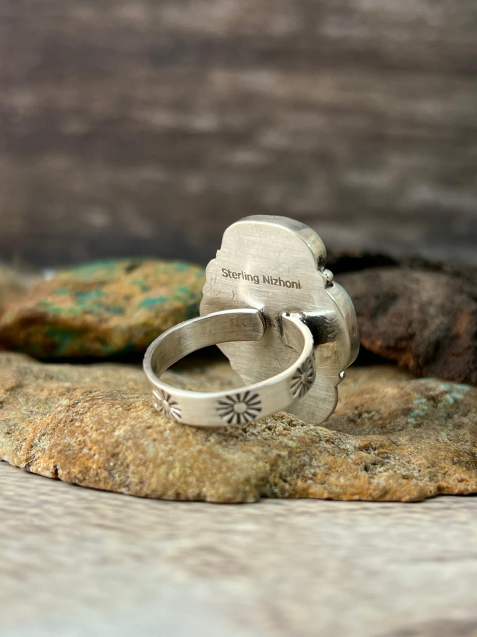 Handmade Sterling Silver Santa Maria Turquoise Adjustable Ring "Signed Nizhoni"