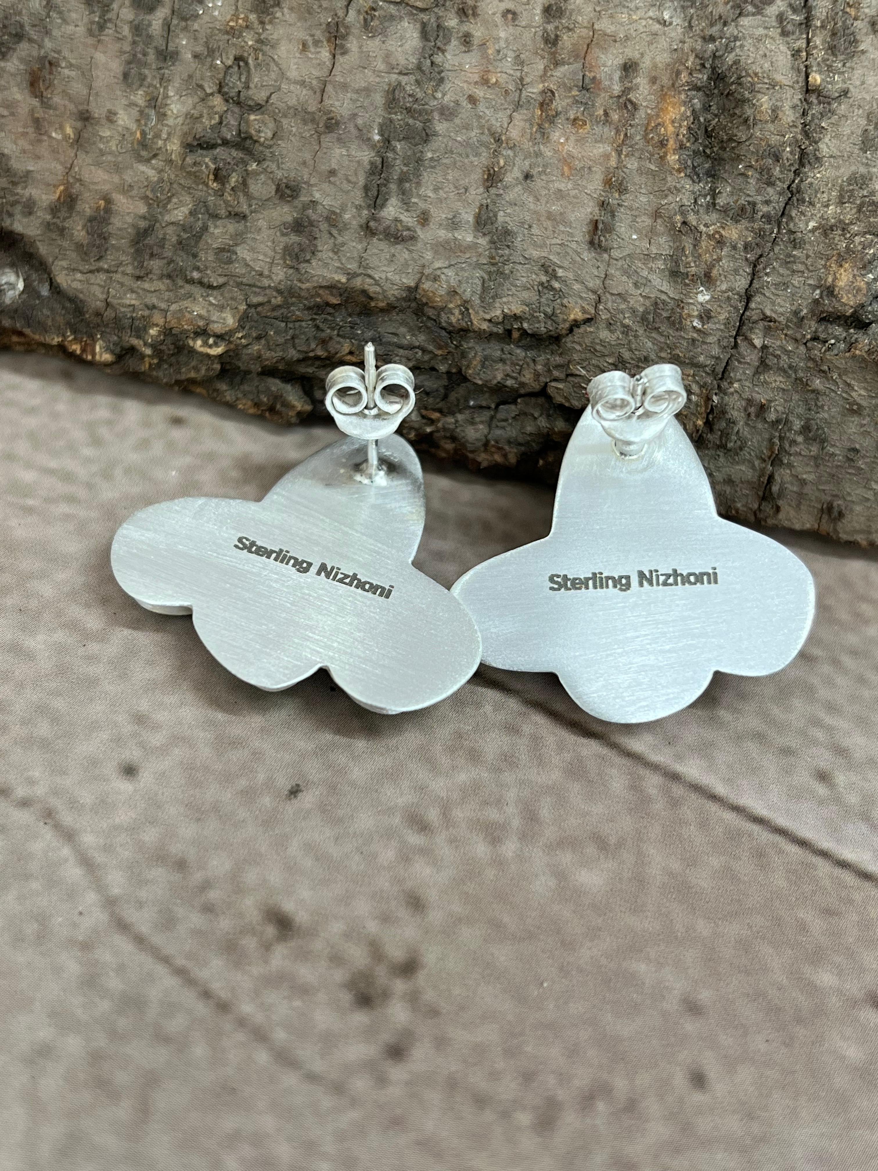 Handmade Sterling Silver Sonoran Mountain Turquoise Post Earrings with Signed Nizhoni