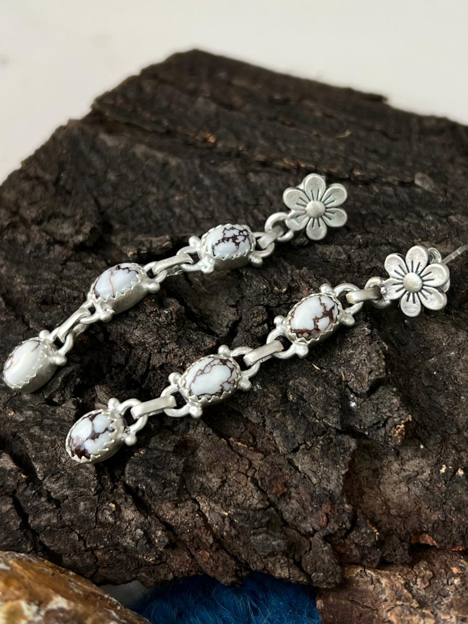 Handmade Sterling Silver Wildhorse Magnesite Post Dangle Earrings "Signed Nizhoni"