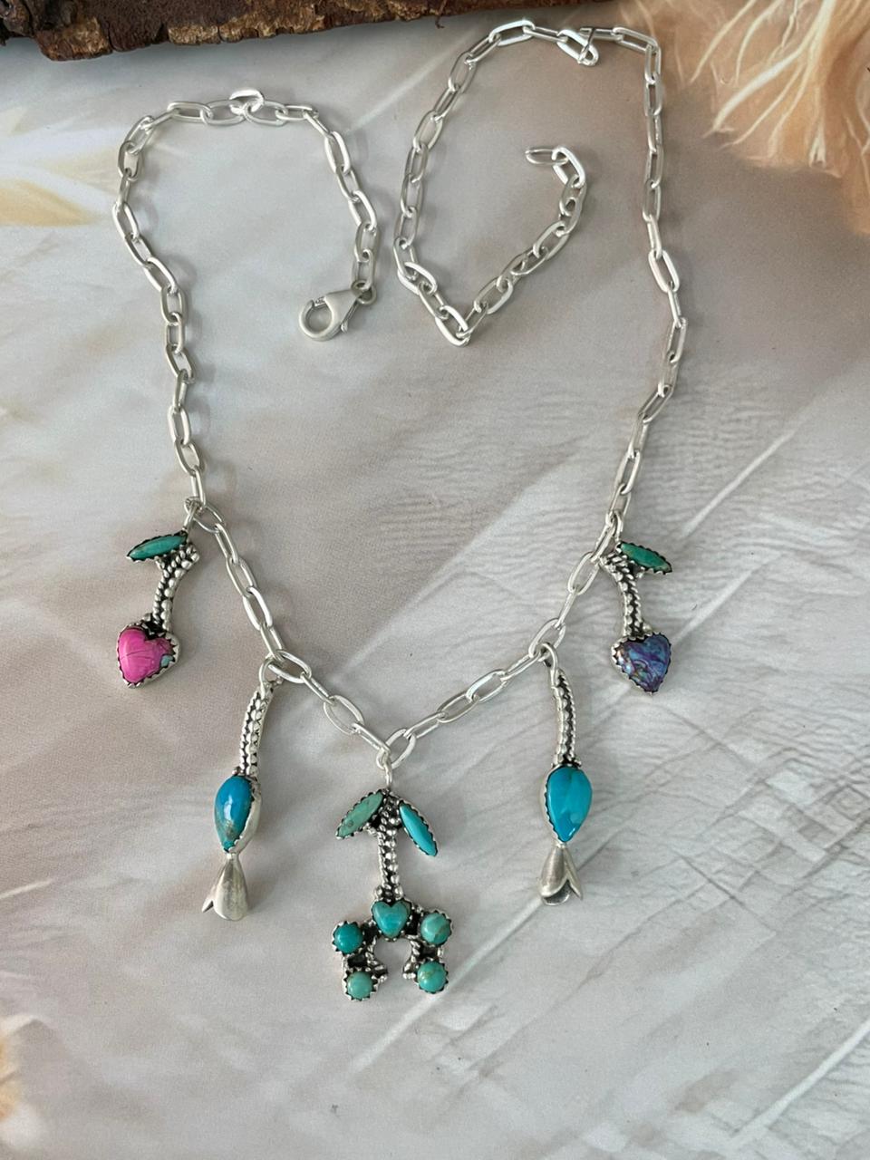 Handmade Sterling Silver Multi Stone Cherry Necklace "Signed Nizhoni"