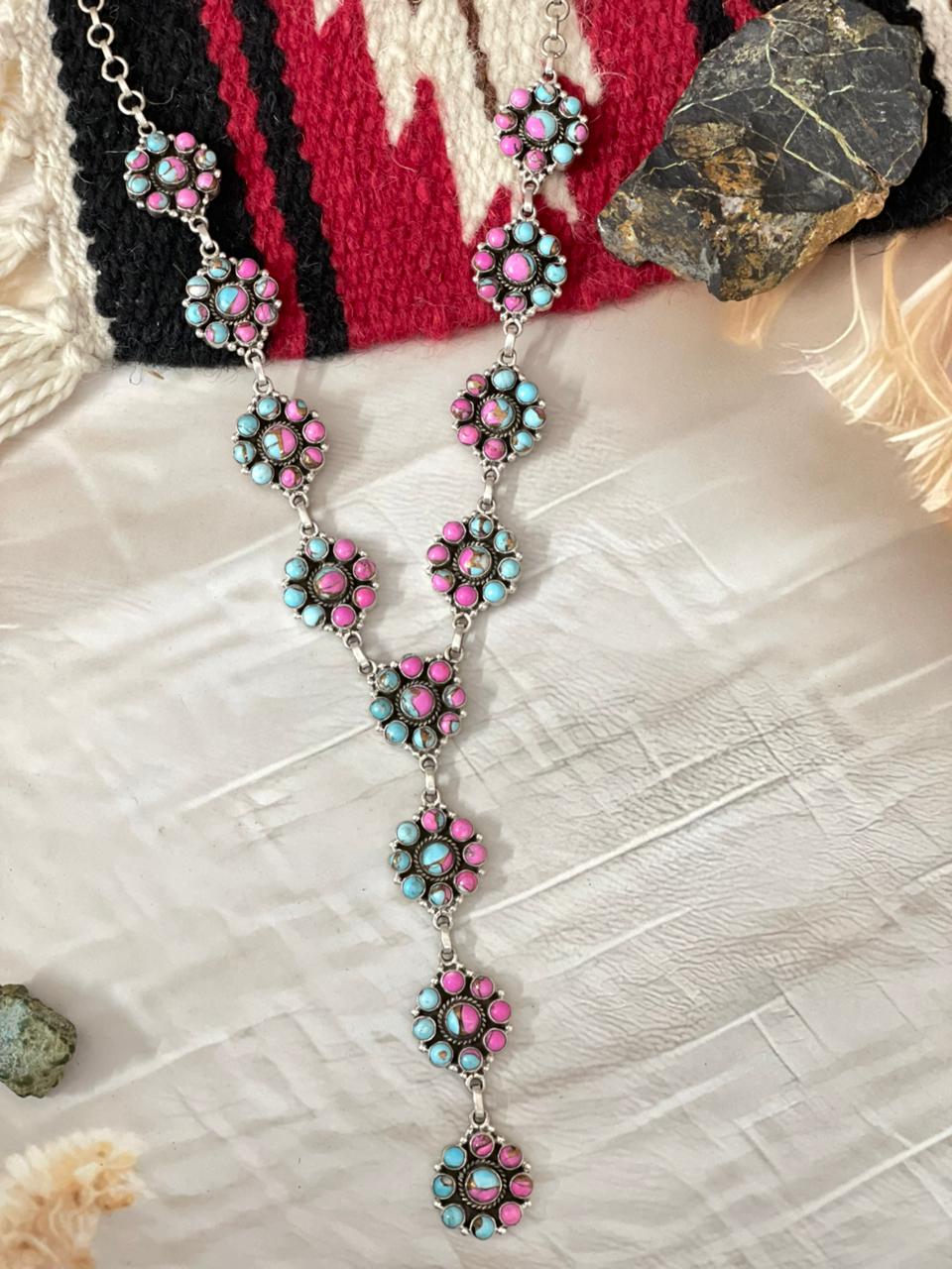 Handmade Sterling Silver Cotton Candy Lariat Necklace "Signed Nizhoni"