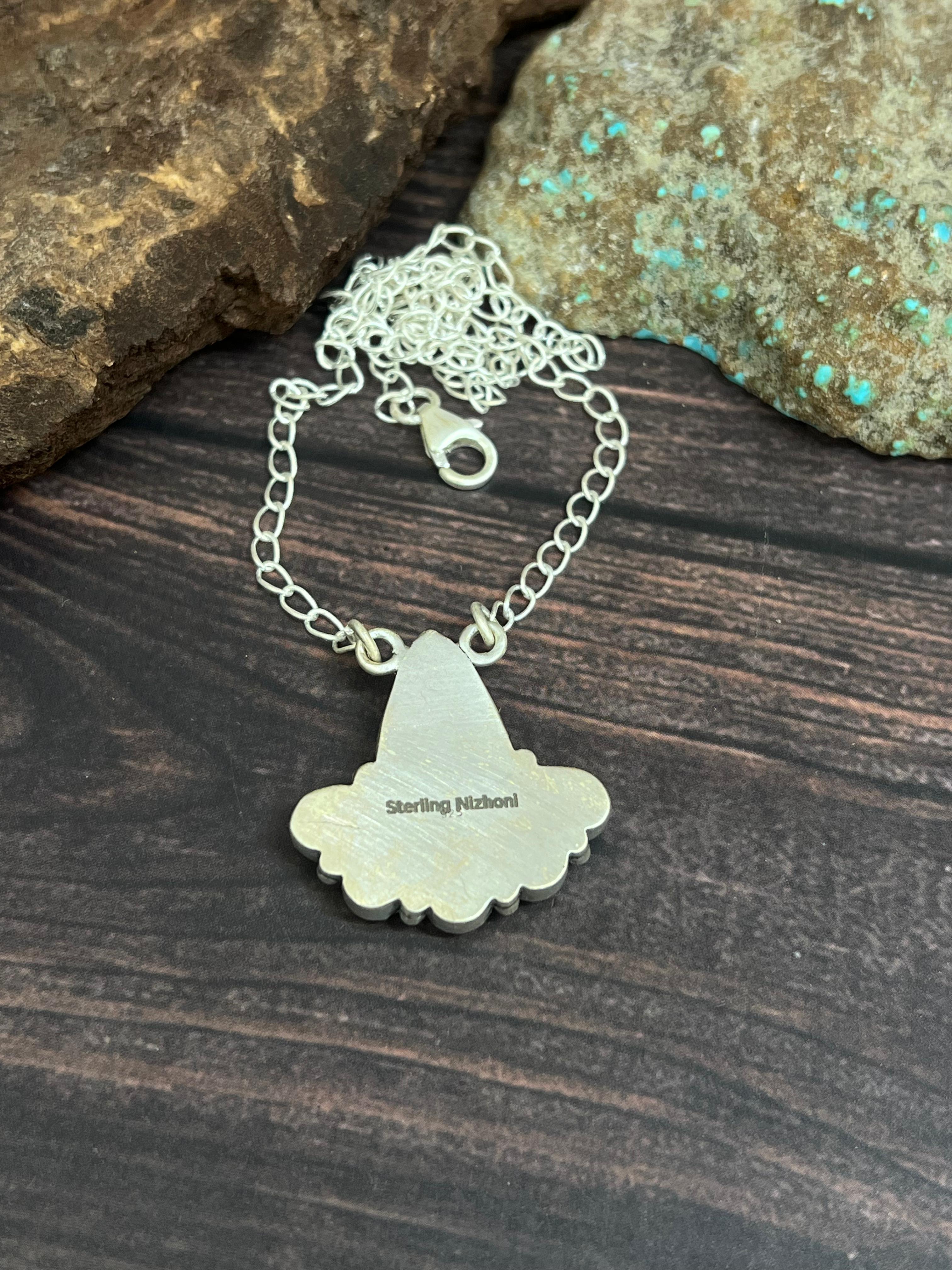 Handmade Sterling Silver Golden Hill with Kingman Turquoise Necklace with Signed Nizhoni