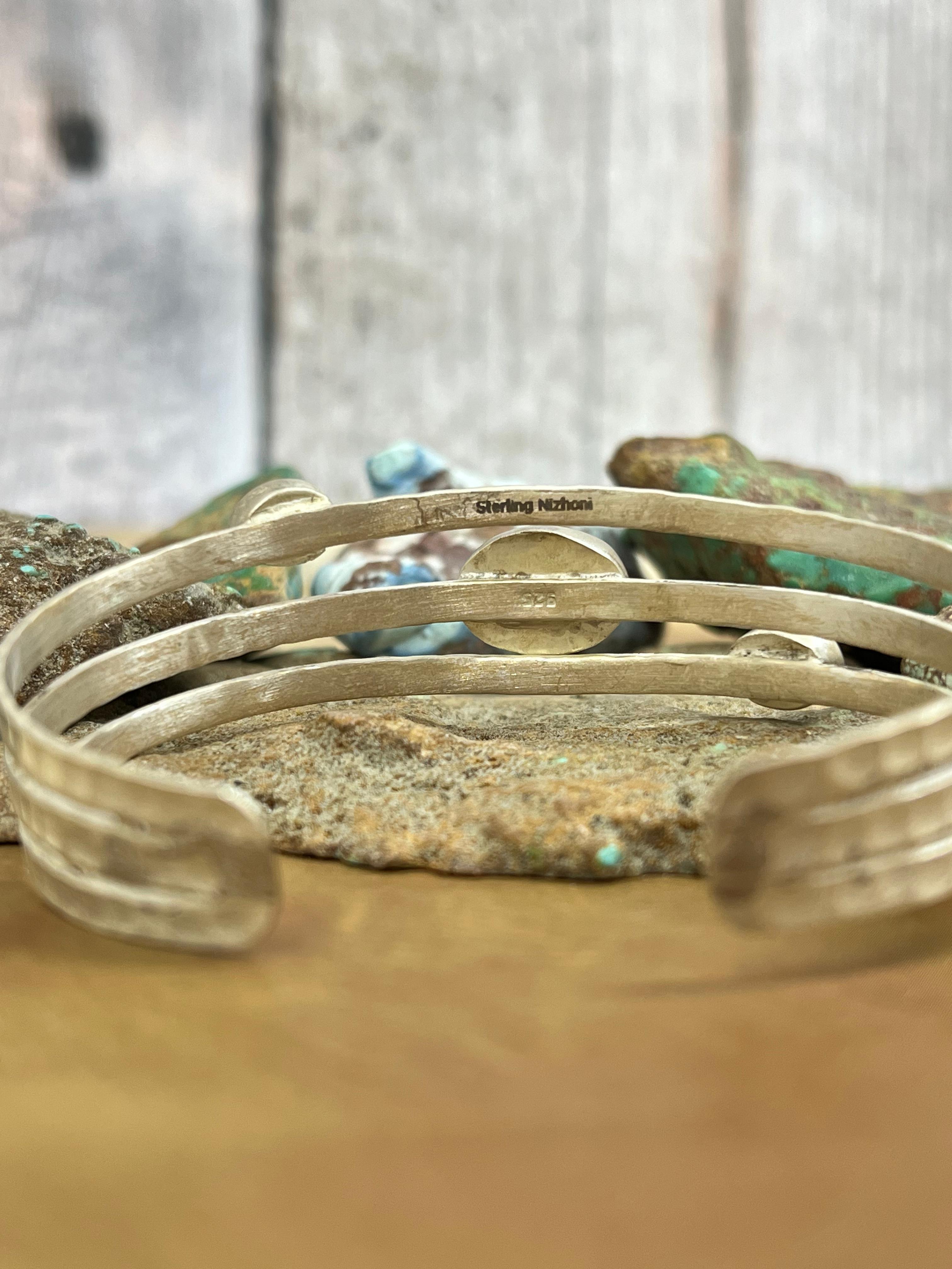 Handmade Sterling Silver Cotton Candy Turquoise Bracelet with Signed Nizhoni