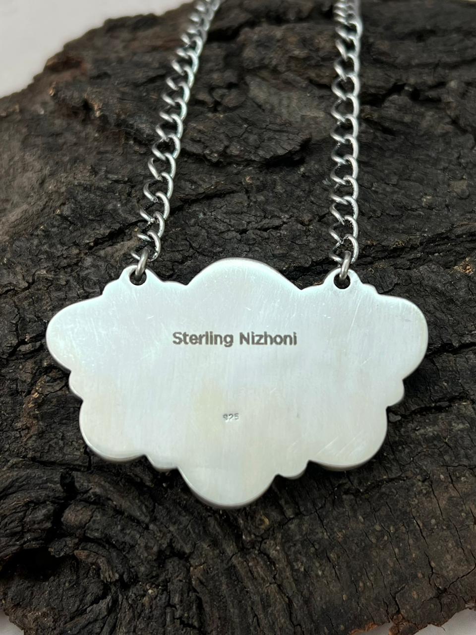 Handmade Sterling Silver Emerald Rose Necklace "Signed Nizhoni"