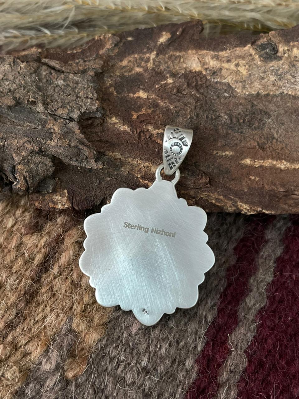 Handmade Sterling Silver Blackjack Turquoise Pendant "Signed Nizhoni"