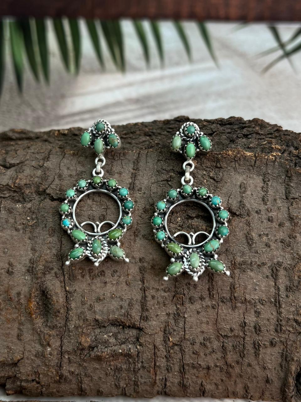 Handmade Sterling Silver Kingman Turquoise Post Dangle Earrings "Signed Nizhoni"