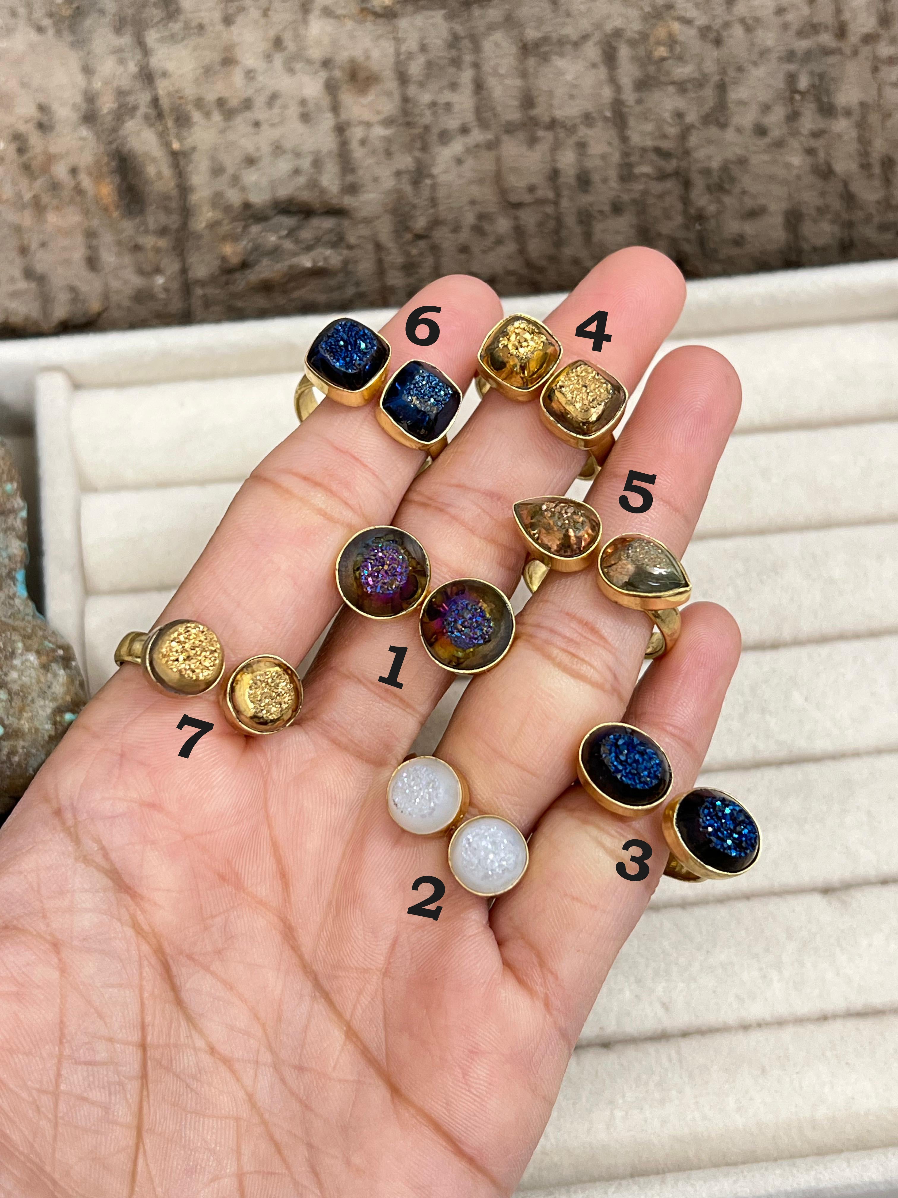 “The Boho Collection” Handmade Natural 2 Stone Druzy Adjustable Ring