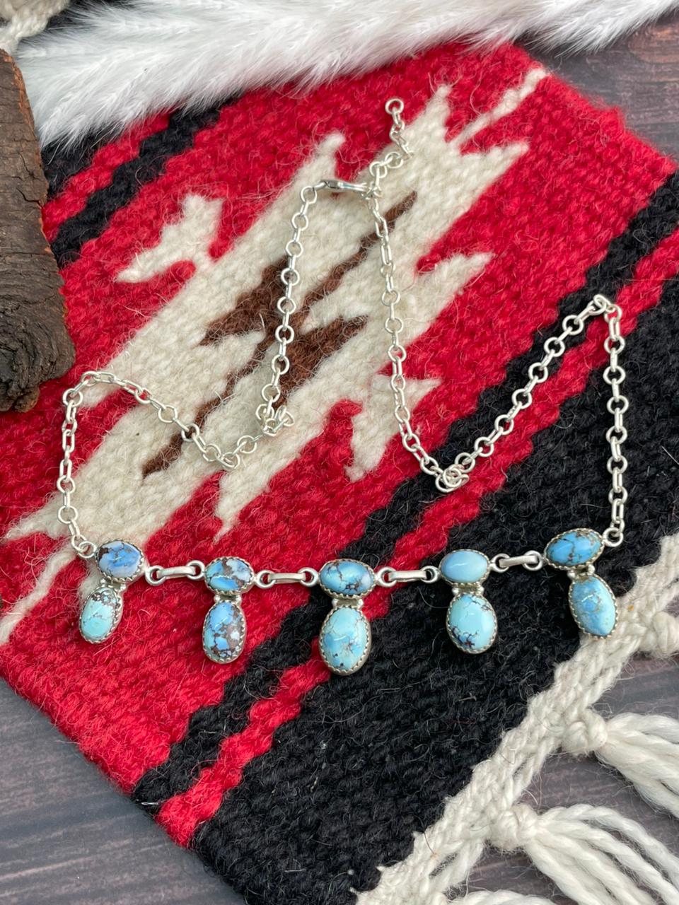 Handmade Sterling Silver Golden Hills Turquoise Necklace "Signed Nizhoni"