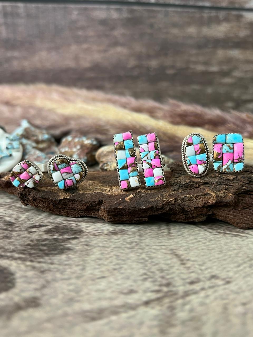 Handmade Sterling Silver 'Cotton Candy Cobble Collection' Adjustable Ring "Signed Nizhoni"