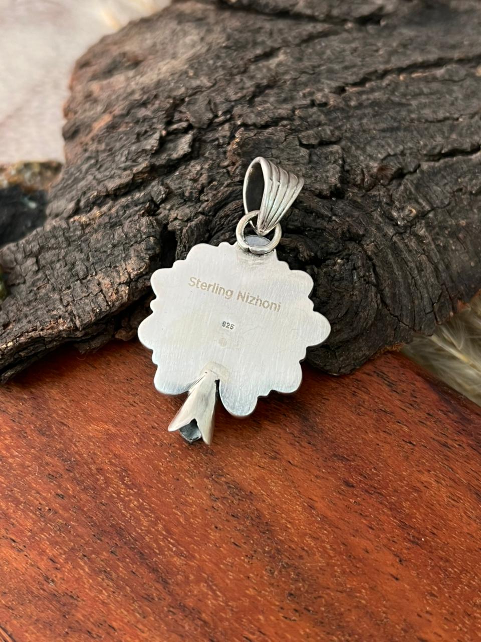 Handmade Sterling Silver Palomino with White Water Turquoise Collection: Pendant "Signed Nizhoni"