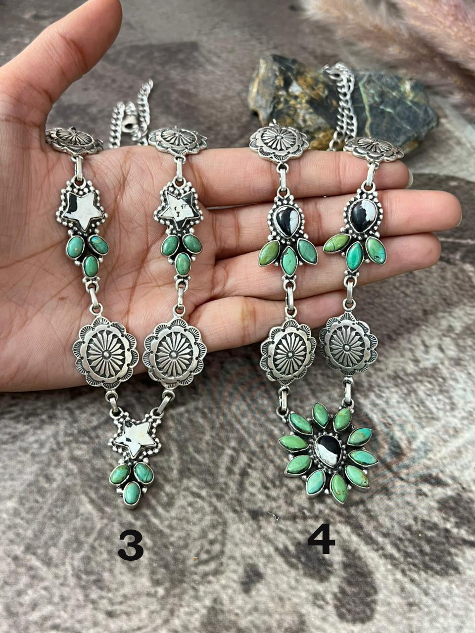 Handmade Sterling Silver Kingman Turquoise with White Buffalo Necklace "Signed Nizhoni"