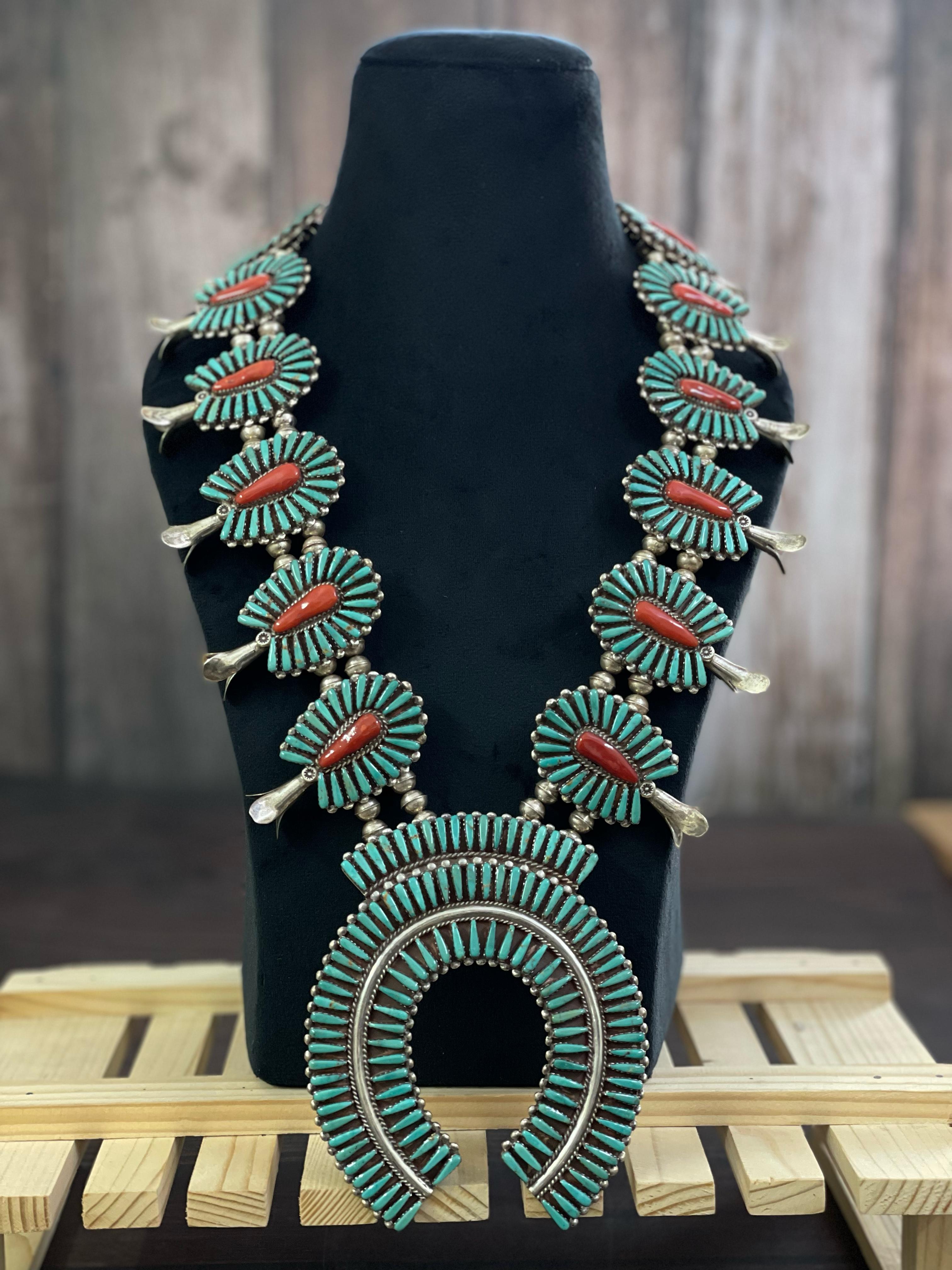 Handmade Sterling Silver Kachina Turquoise Beaded Necklace with Signed Nizhoni