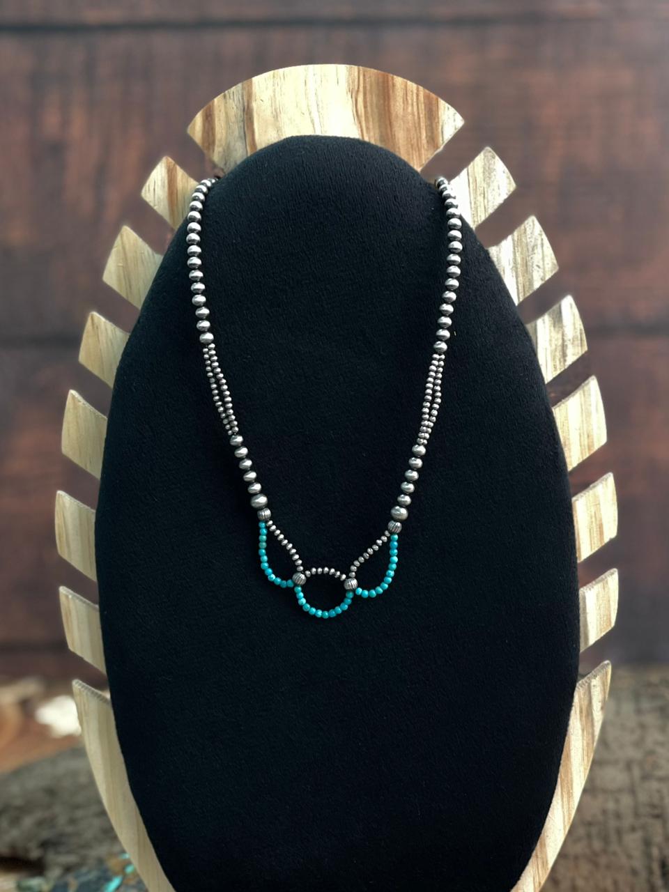 Handmade Sterling Silver Kingman Turquoise Beaded Necklace "Signed Nizhoni"