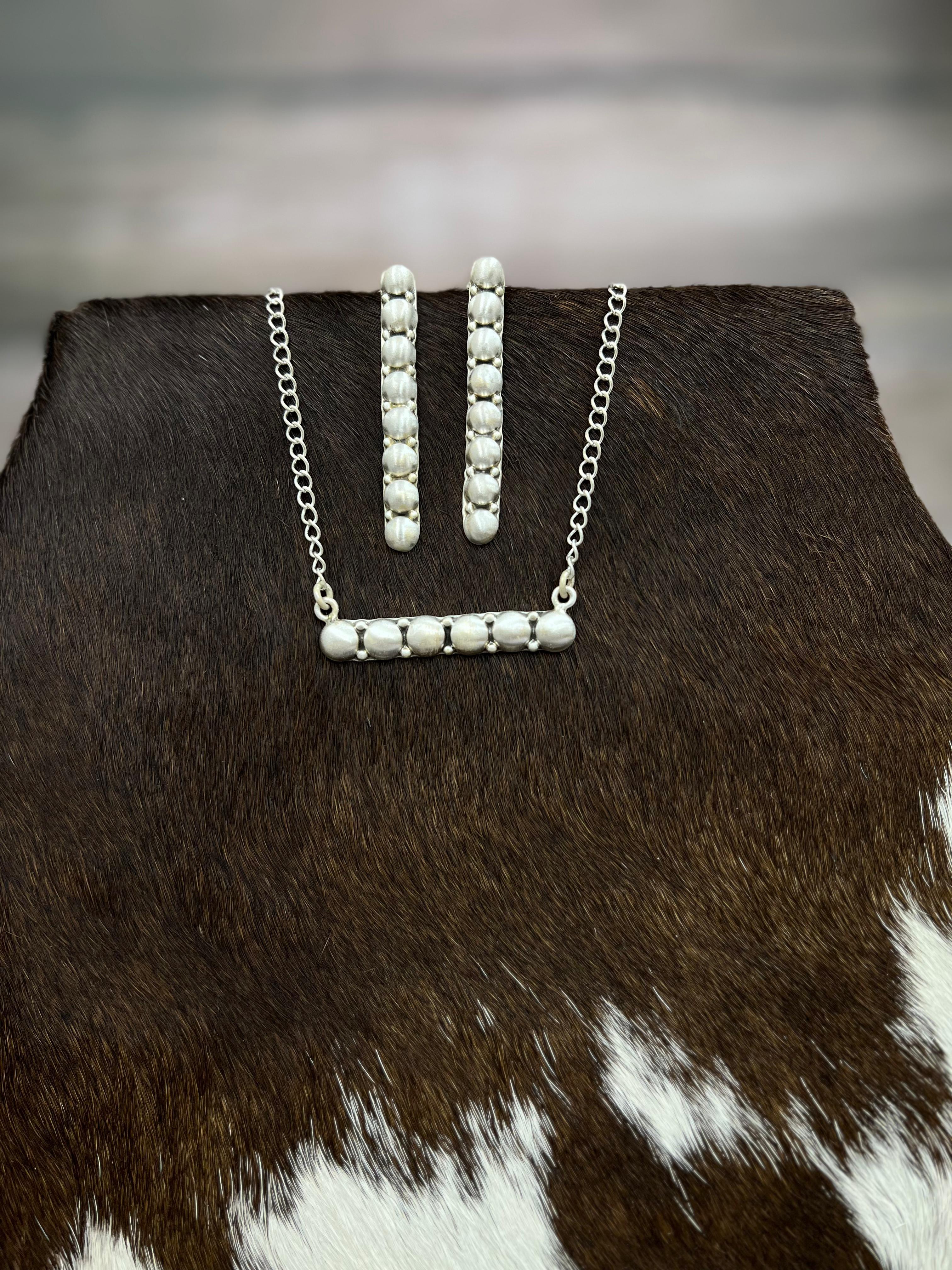 Handmade 'Sterling Silver' Necklace Earrings Set with Signed Nizhoni