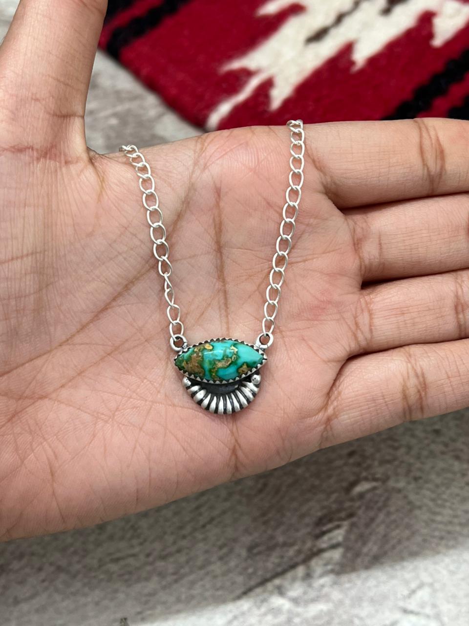 Handmade Sterling Silver Sonoran Mountain Turquoise Necklace "Signed Nizhoni"