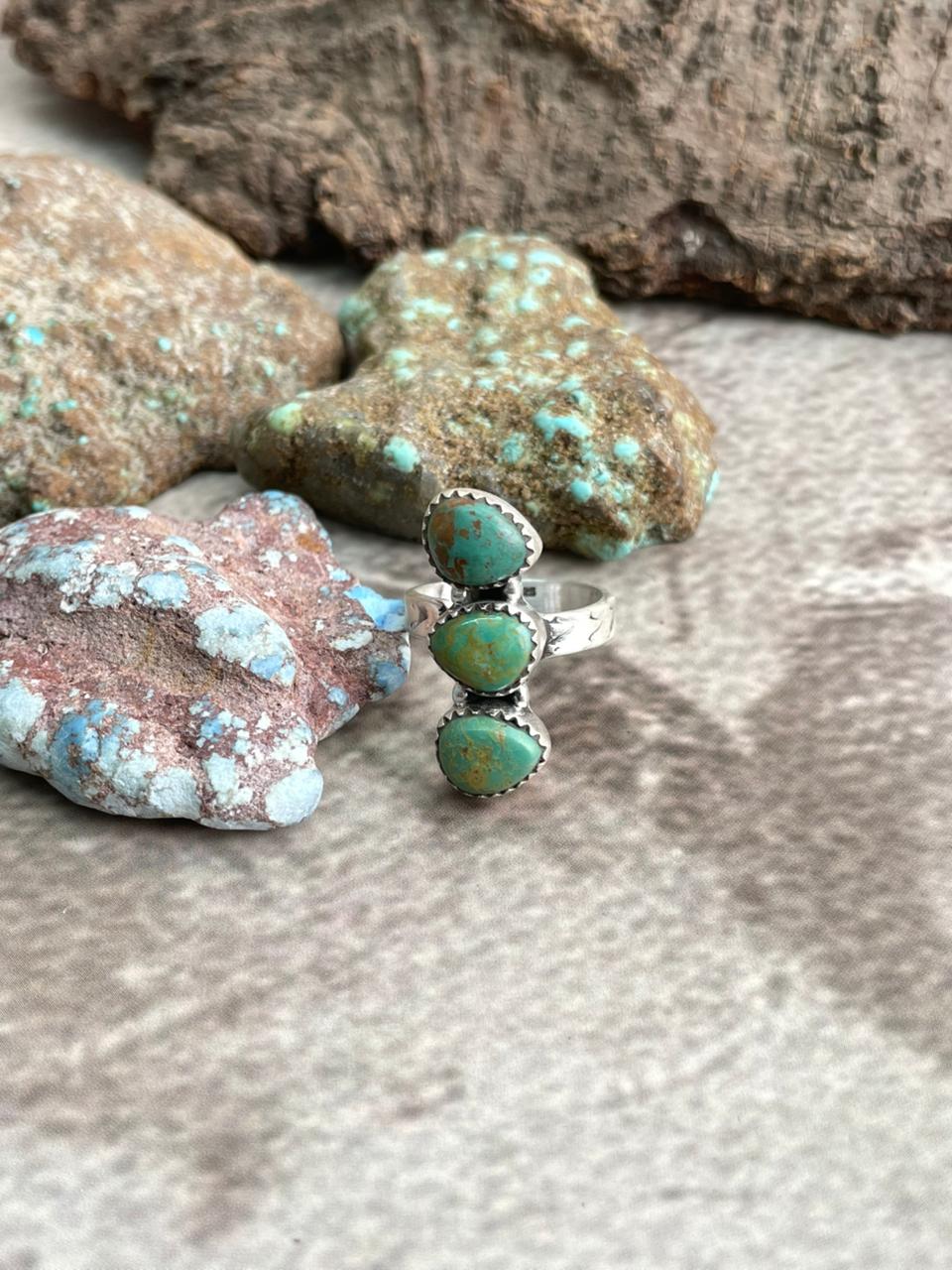 Handmade Sterling Silver Kingman Turquoise Adjustable Ring with Signed Nizhoni