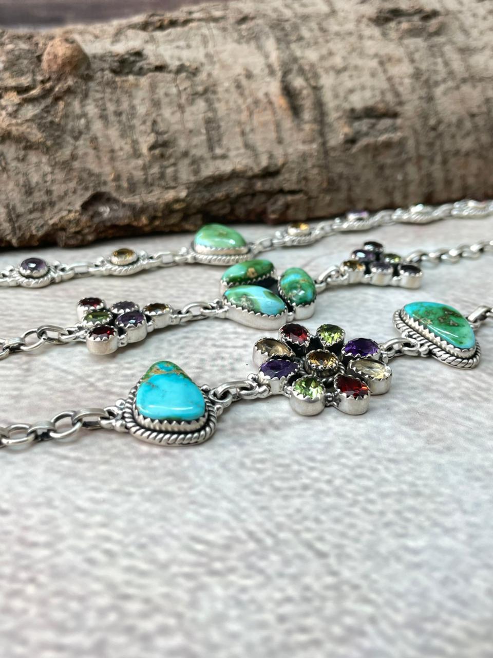 Handmade Sterling Silver Sonoran with Cut Stone Bracelet "Signed Nizhoni"