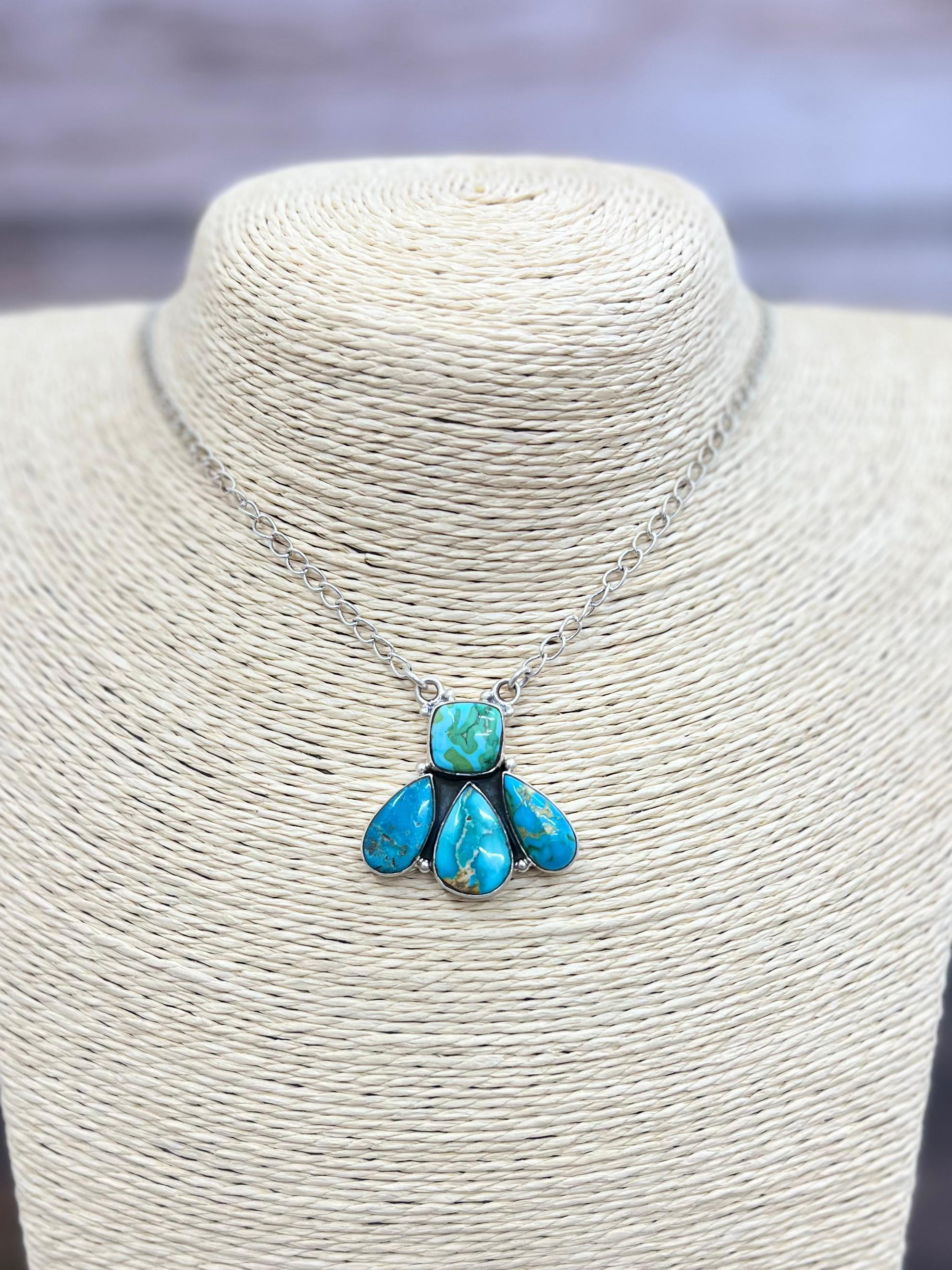 Handmade Sterling Silver South Hill Turquoise Necklace with Signed Nizhoni