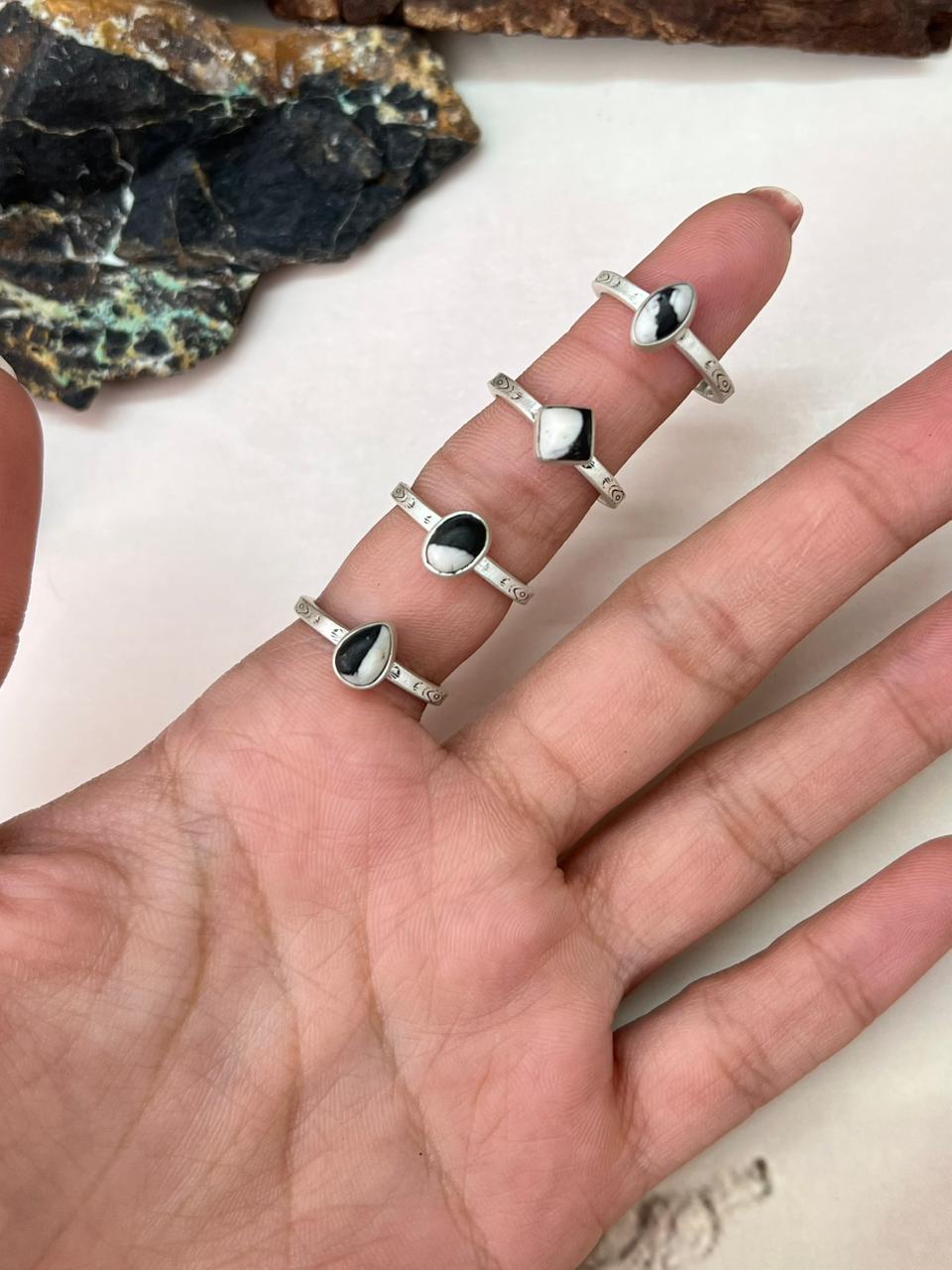 Handmade Sterling Silver White Buffalo Adjustable Ring "Signed Nizhoni"