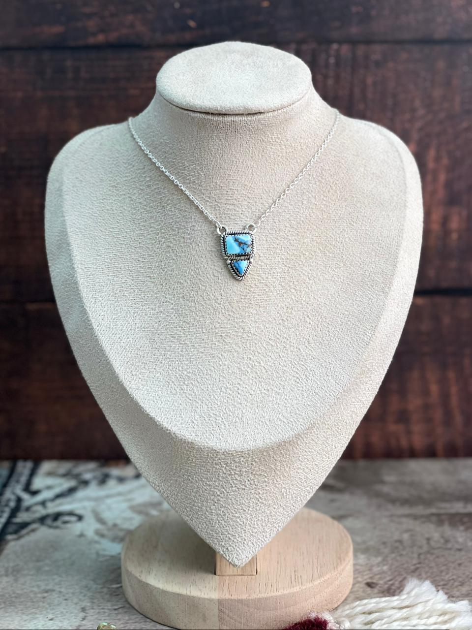 Handmade Sterling Silver Golden Hills Turquoise Necklace "Signed Nizhoni"