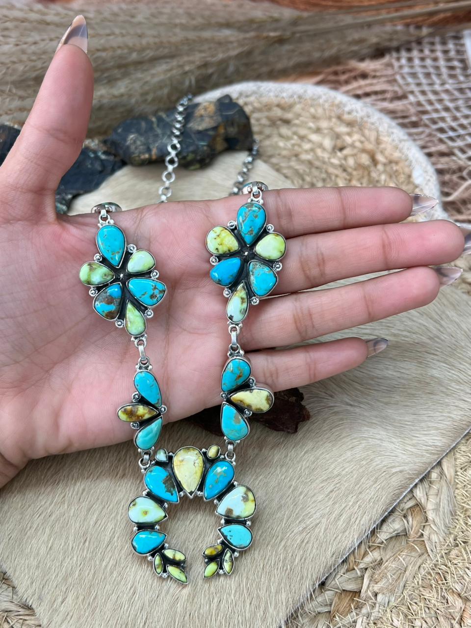 Handmade Sterling Silver Santa Maria with Palomino Turquoise Necklace "Signed Nizhoni"