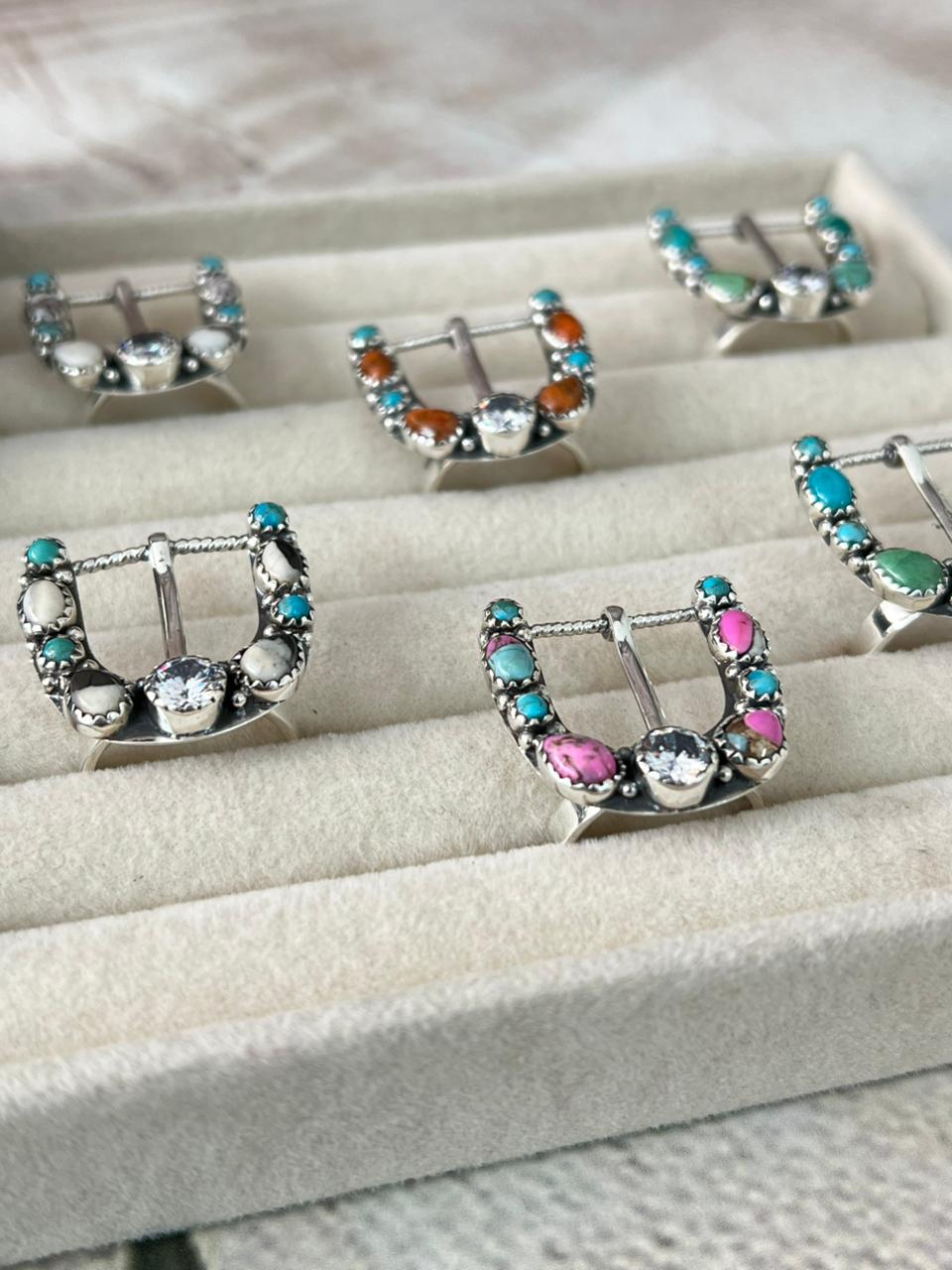 Handmade Sterling Silver Multi Stone Adjustable Ring " Signed Nizhoni"