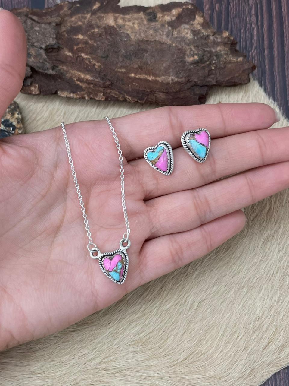 Handmade Sterling Silver Cotton Candy Necklace Earrings Set "Signed Nizhoni"