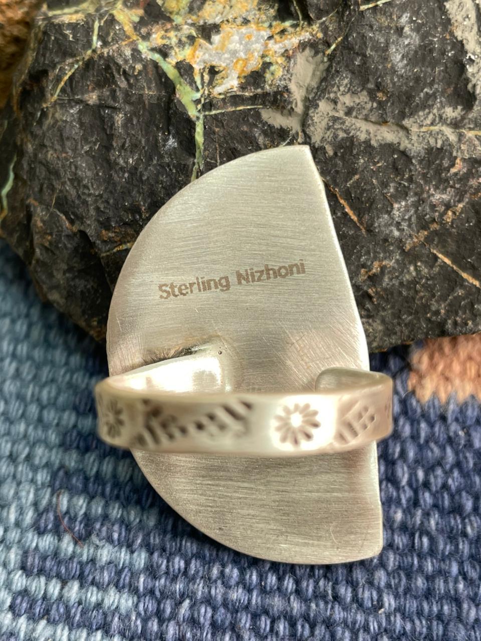 Handmade Sterling Silver White Buffalo Adjustable Ring "Signed Nizhoni"