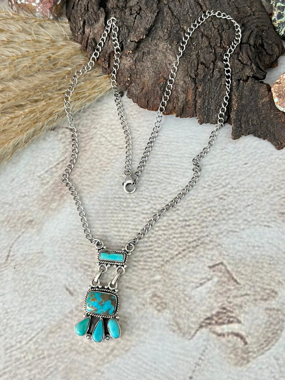 Handmade Sterling Silver Santa Maria Turquoise Necklace "Signed Nizhoni"