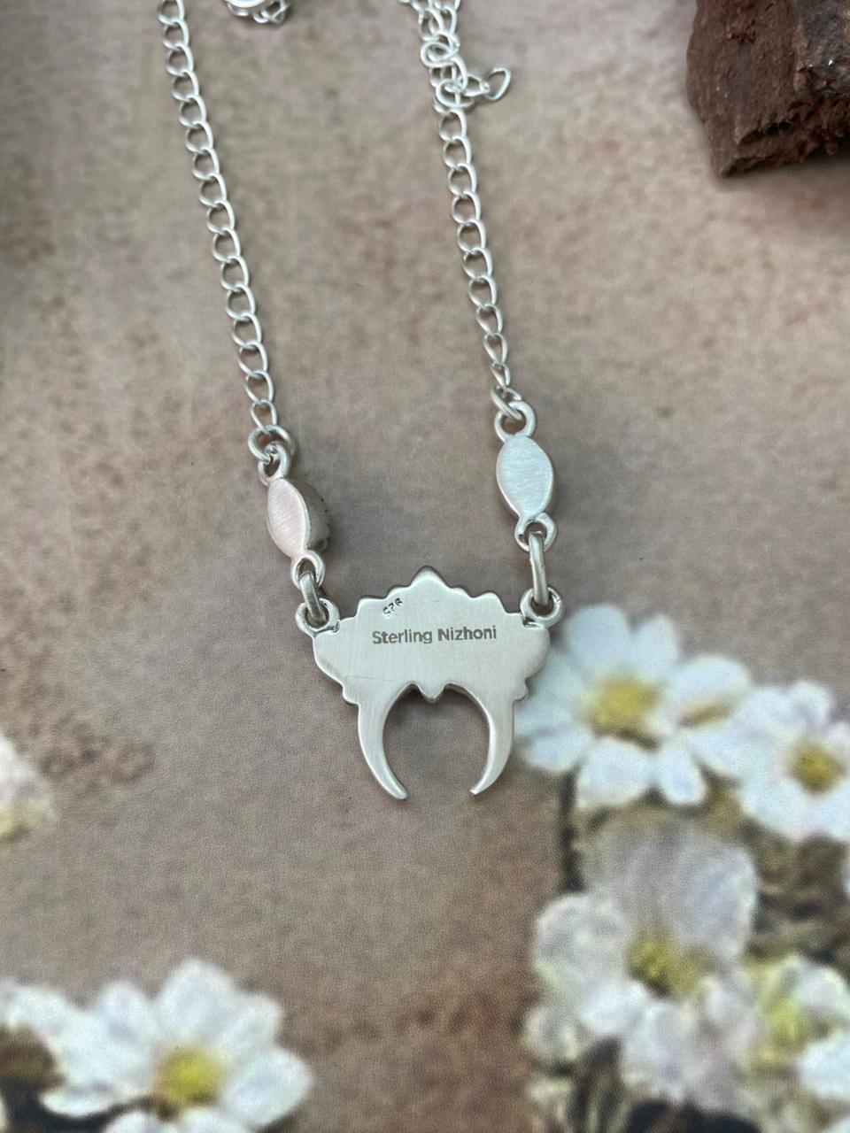 Handmade Sterling Silver Sonoran Mountain Turquoise Naja Necklace "Signed Nizhoni"