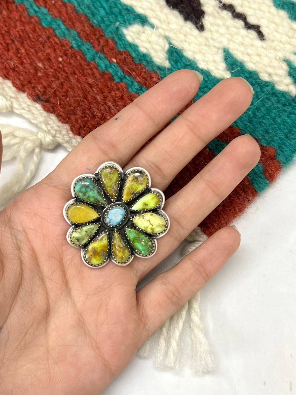 Handmade Sterling Silver Palomino with Golden Hills and Sonoran Mountain Turquoise Adjustable Ring " Signed Nizhoni"