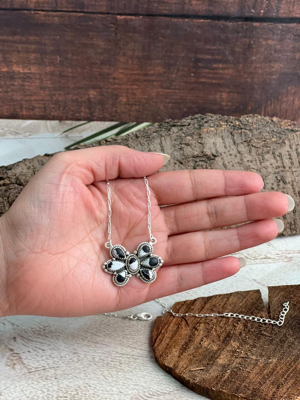 Handmade Sterling Silver White Buffalo Necklace "Signed Nizhoni"