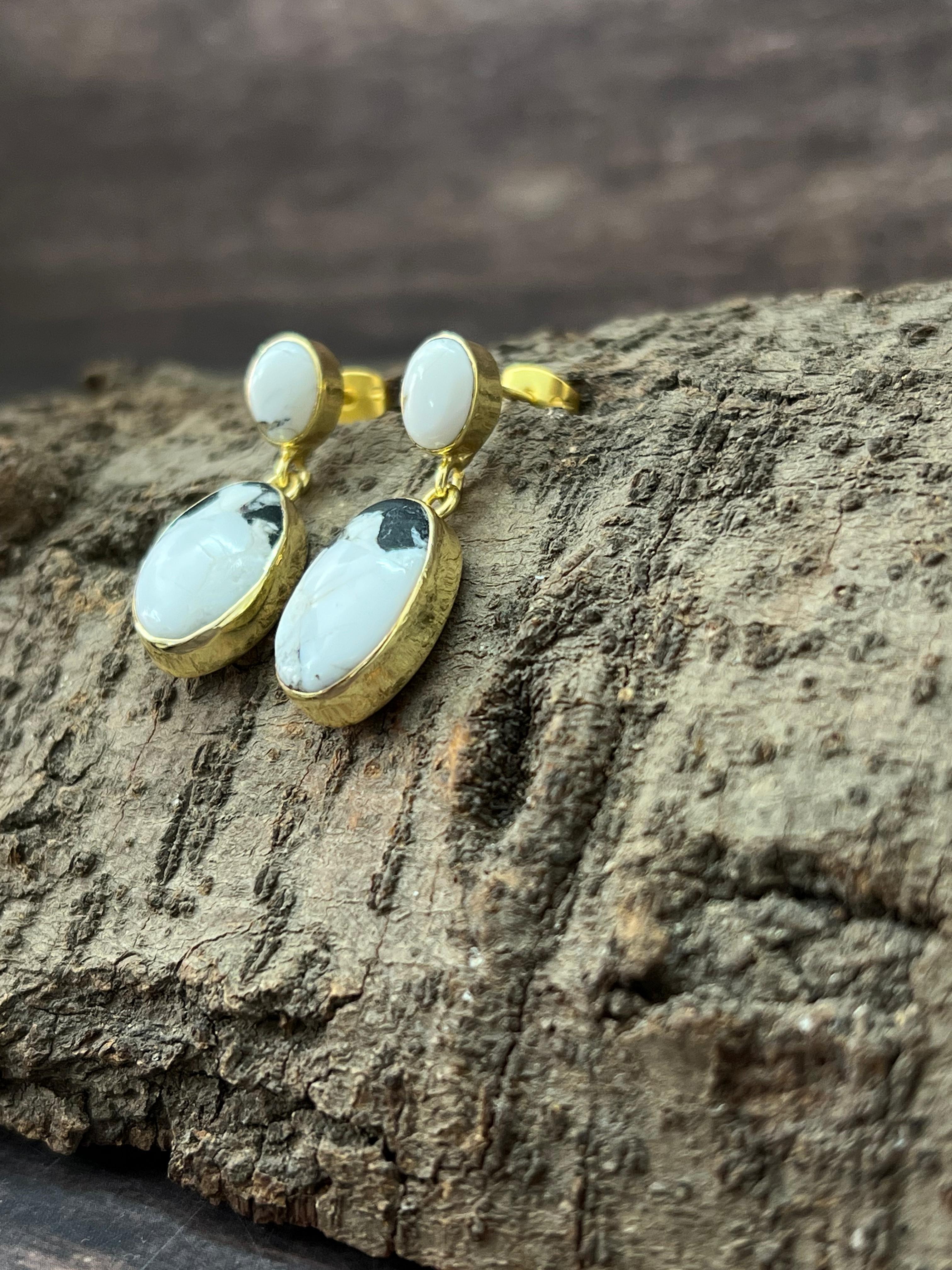 “The Golden Collection” Handmade Natural White Buffalo Post Dangle Earrings